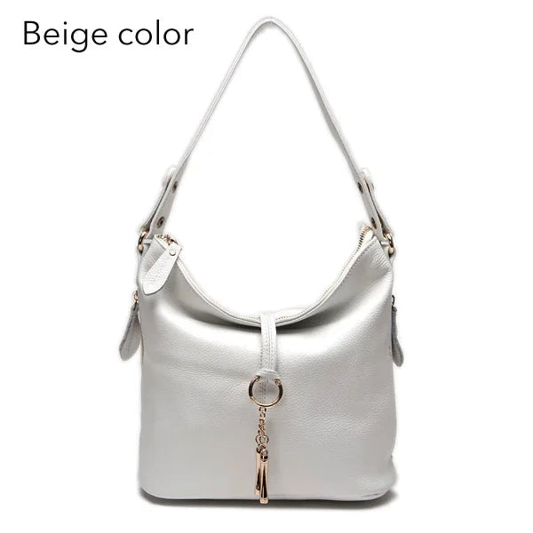 Zency Genuine Leather Women’s Hobo Bag – Elegant Medium Shoulder Handbag with Ring Detail