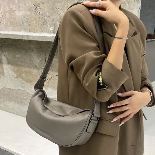 Genuine Leather Crossbody Saddle Bag – Luxury Cowhide Large Capacity Shoulder Handbag