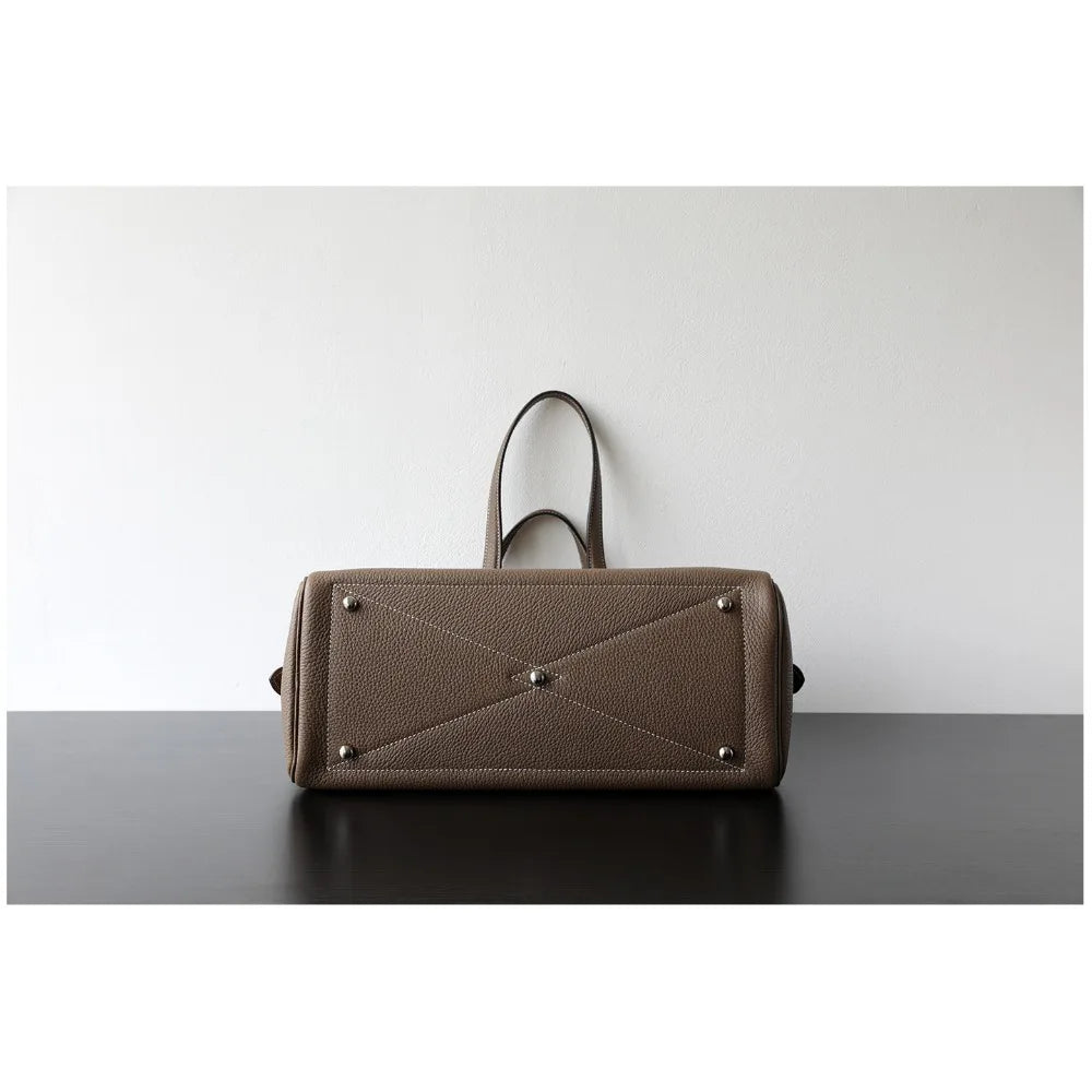 Premium Cowhide Boston Bag – Genuine Leather Large Capacity Women’s Bowling & Messenger Bag