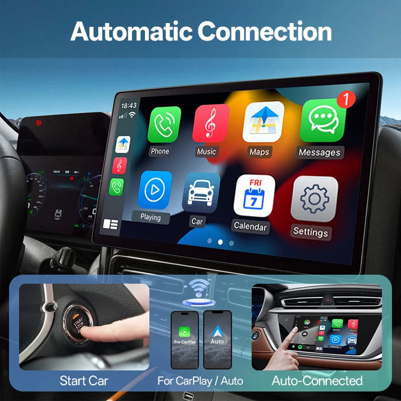 Hippcron 2in1 Wireless CarPlay Android Auto Mini Box Plug&Play Automatic Connection Compatible Bluetooth OTA Wifi For Car Radio