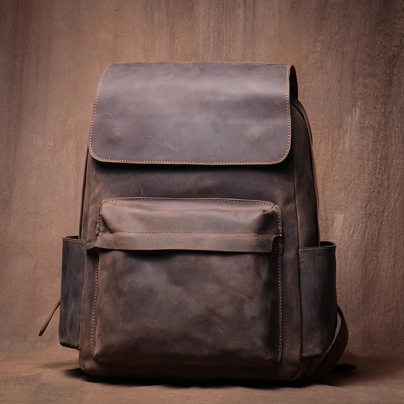 LUOKIR Genuine Leather Vintage Laptop Backpack