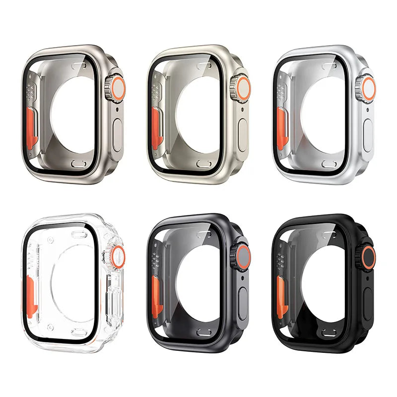 Screen Protector Cover for Apple Watch 46mm 44mm 45mm 40mm 41mm Hard PC Front Rear Bumper Case iwatch 10 9 8 7 6 Change To Ultra
