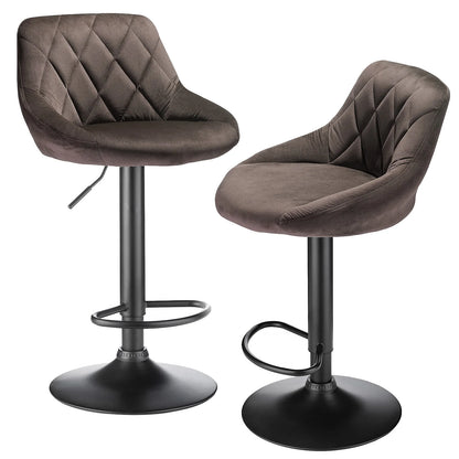 Set of 2 Swivel Velvet Bar Stools – Height Adjustable Chairs with Backrest