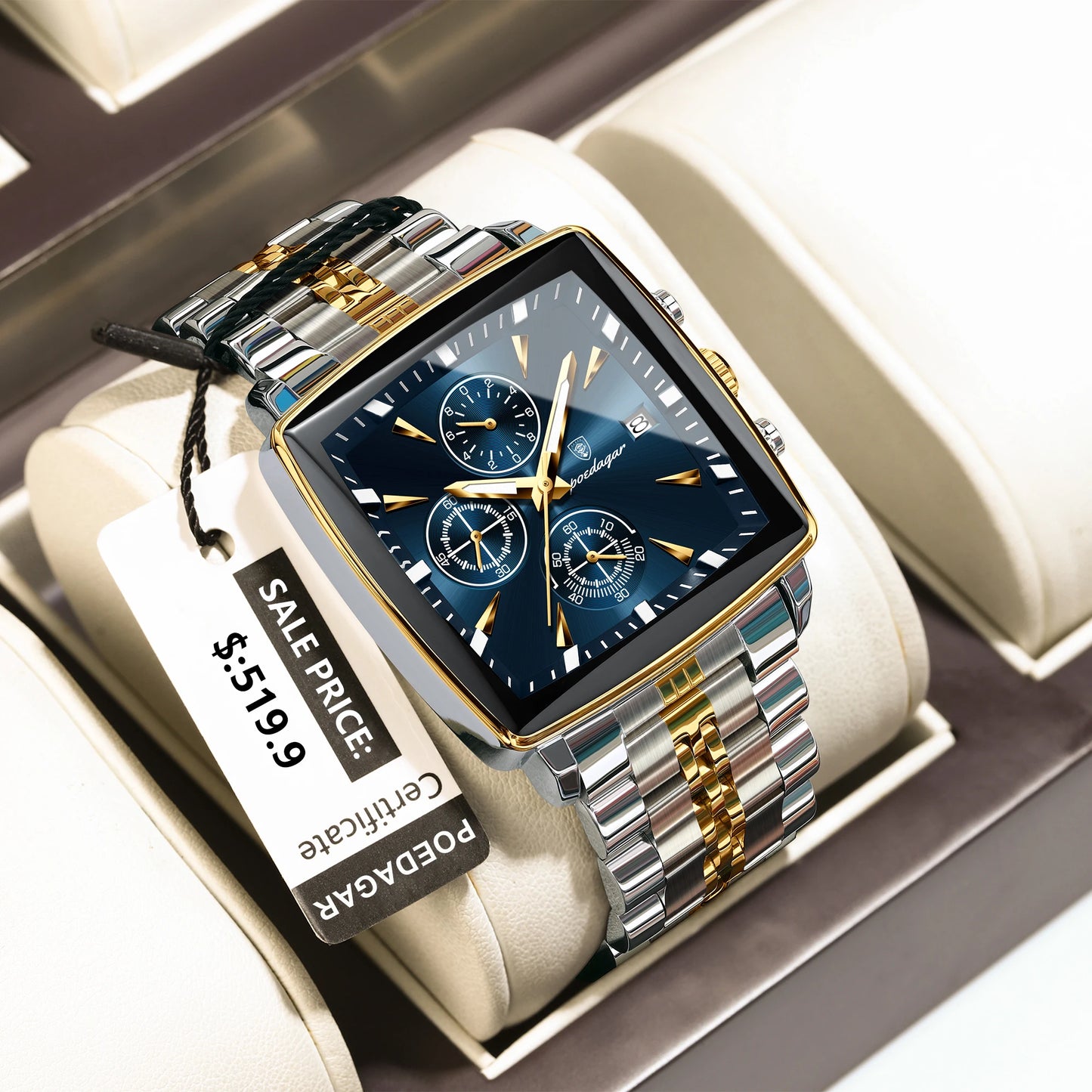 POEDAGAR Men’s Waterproof Chronograph Watch – Stainless Steel Quartz Watch