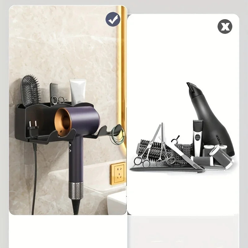 Wall-Mounted Hair Dryer Holder – No-Drill Bathroom Storage Rack
