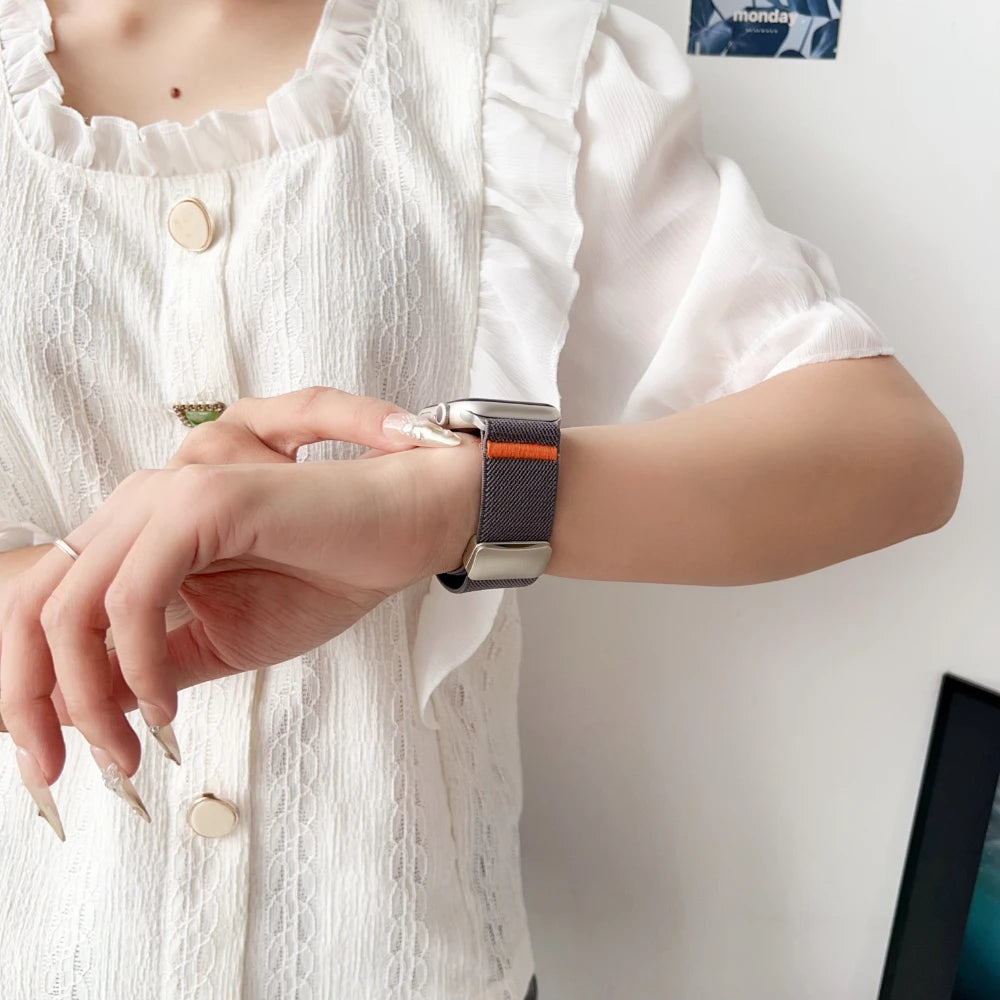 Nylon Magnetic Band for Apple Watch 45mm 41mm 44 40mm Series 10 46mm 42mm Soft Bracelet for IWatch Ultra 49mm 9 7 8 6 5 4 Strap