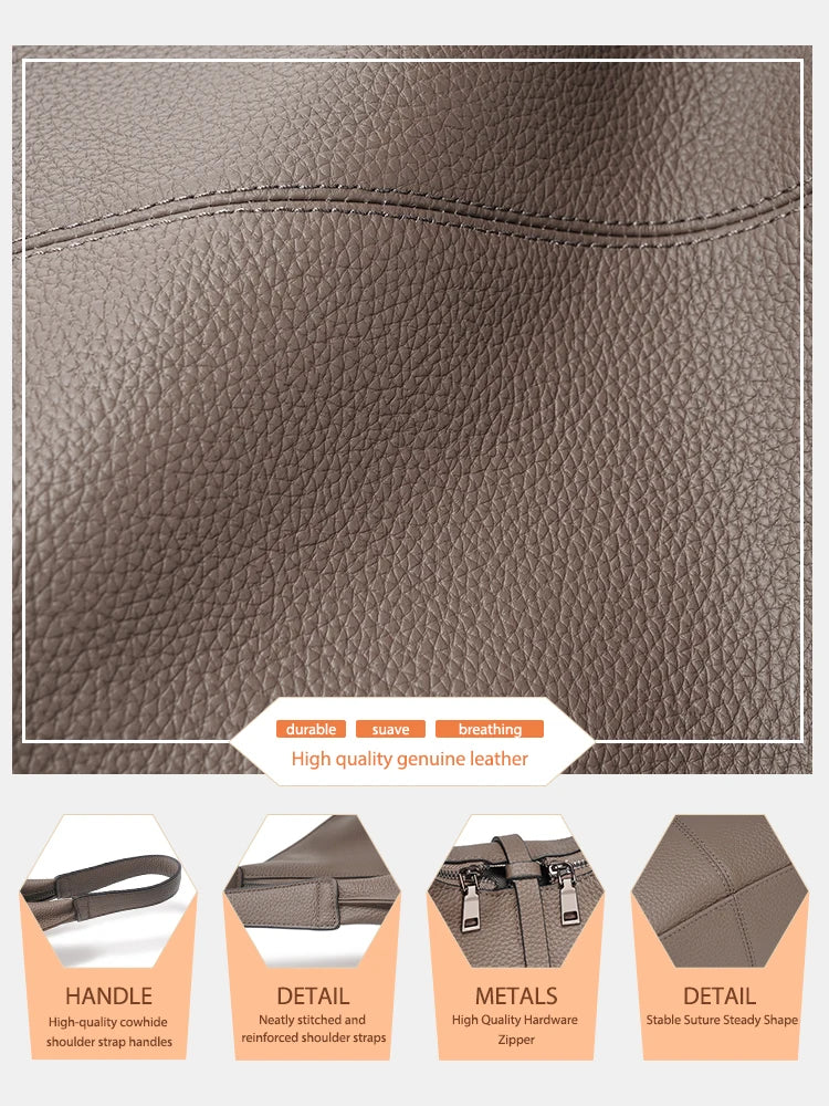 Zency Genuine Leather Hobo Bag – Large Capacity Cowhide Shoulder Tote for Women