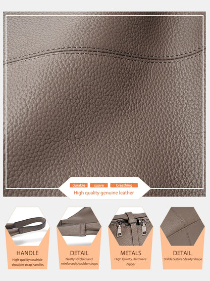 Zency Genuine Leather Hobo Bag – Large Capacity Cowhide Shoulder Tote for Women