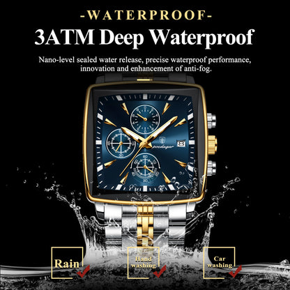 POEDAGAR Men’s Waterproof Chronograph Watch – Stainless Steel Quartz Watch