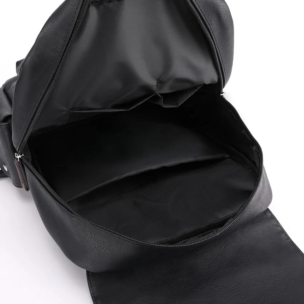 Large Capacity PU Leather Backpack Casual Business Computer Bag Travel Student Bookbag Outdoor Trip Backpack Men's City Simpl...