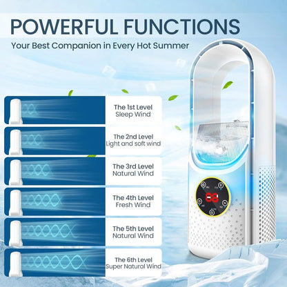 New Portable Mini Air Conditioner, USB Bladeless Cooling Fan, 6 Speed Silent Timed Air Cooler for Home Office
