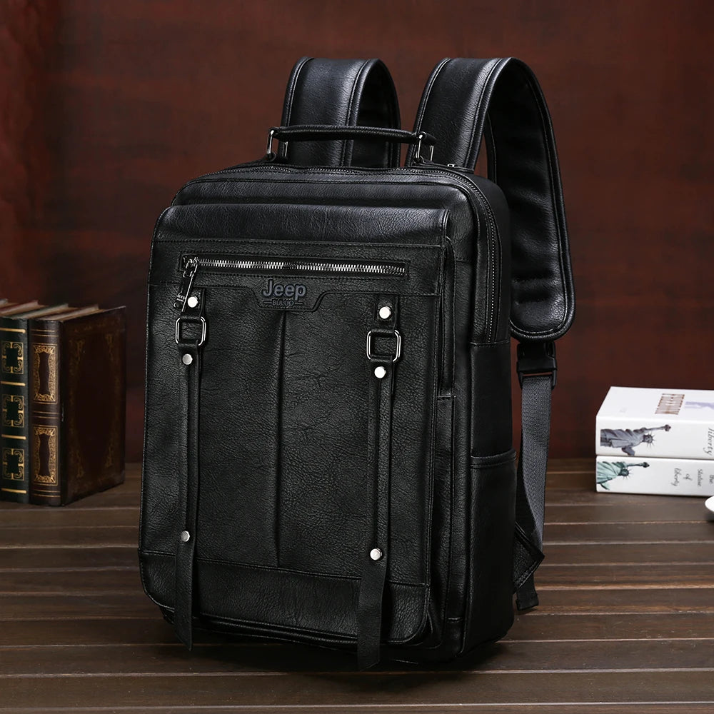 JEEP Brand Men leather backpacks Urban fashion 14inches laptop school bags Business casual Waterproof mochila EASTPAK 30L New