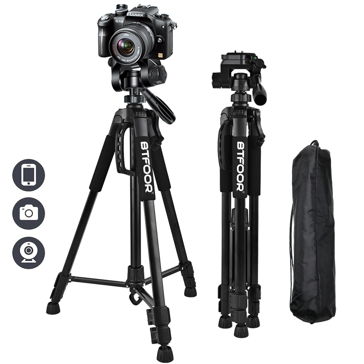 55” Aluminum Tripod Stand – 140cm Camera & Phone Tripod with Pan Head & Quick Release Plate