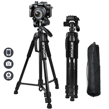 55” Aluminum Tripod Stand – 140cm Camera & Phone Tripod with Pan Head & Quick Release Plate