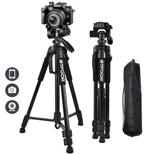 55” Aluminum Tripod Stand – 140cm Camera & Phone Tripod with Pan Head & Quick Release Plate