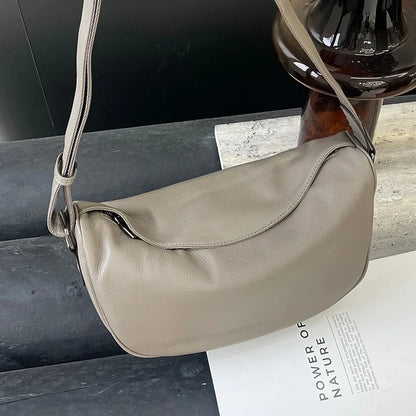 Genuine Leather Crossbody Saddle Bag – Luxury Cowhide Large Capacity Shoulder Handbag