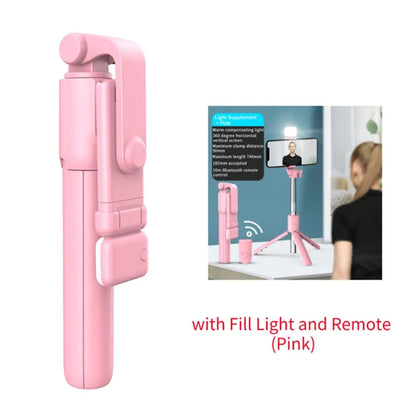 3-In-1 Bluetooth Wireless Selfie Tripod With Fill Light Shutter Remote Control Portable Foldable Monopod For Cell Smart Phones