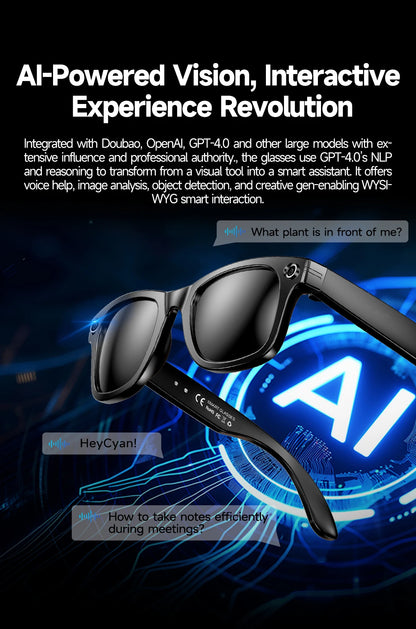 AI Smart Camera Glasses – Photo/Video Recording, Translation & Call Sunglasses (Waterproof)