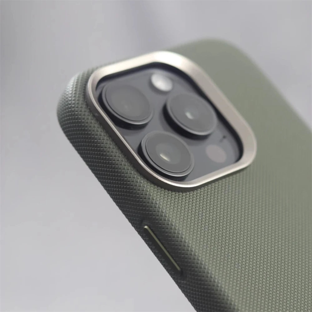 Luxury Alloy Lens Frame Leather Magnetic Case – MagSafe Compatible for iPhone 17/16/15/14/13 Pro Max