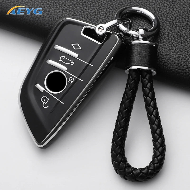 TPU Smart Remote Key Case Cover for BMW with Keychain