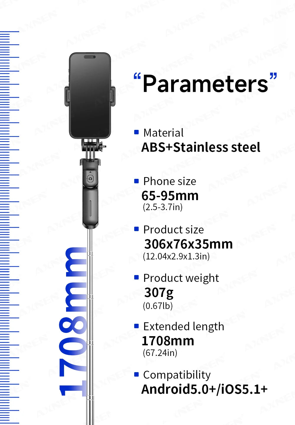 F16 Selfie Stick Tripod – 170cm Extendable with Bluetooth Remote & 360° Rotation