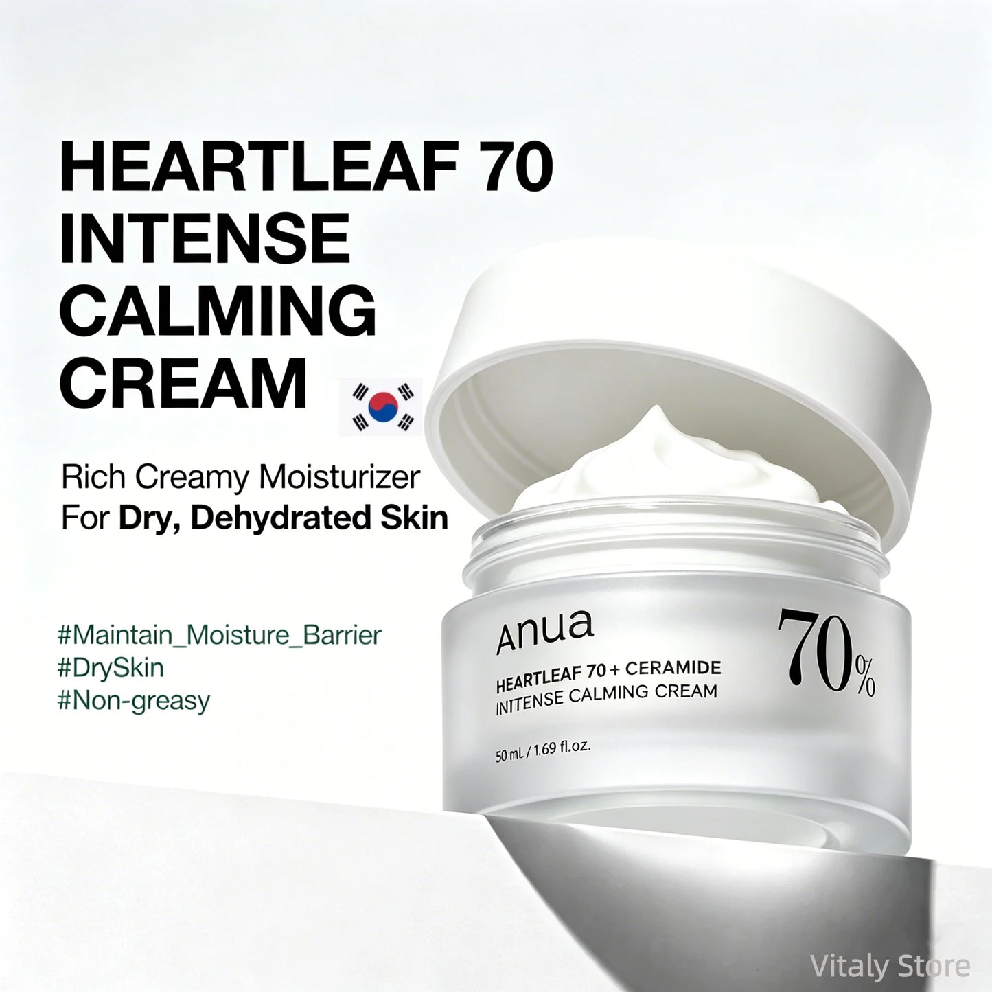 Korean Heartleaf 70 Intense Whitening Cream Soothing Facial Moisturizer Cream Barrier Repair Daily Cream 50ml Skincare Products