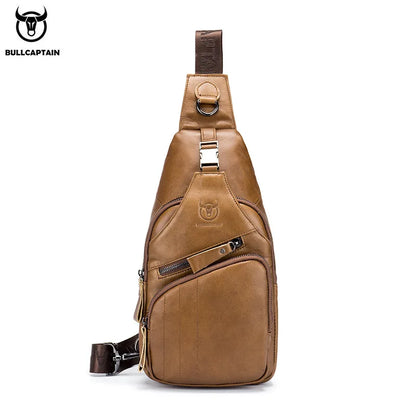 BULLCAPTAIN Genuine Leather Men’s Chest Bag – Large Capacity Casual Crossbody Sling Bag