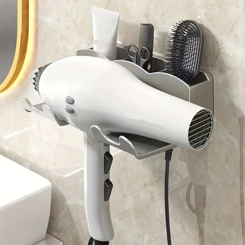 Wall-Mounted Hair Dryer Holder – No-Drill Bathroom Storage Rack