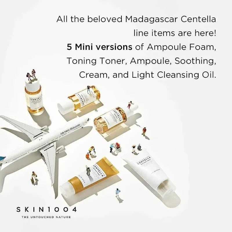 🌿 SKIN1004 Madagascar Centella Travel Kit – Mini 5pcs Skincare Set (Toner, Ampoule, Cream & Cleanser)