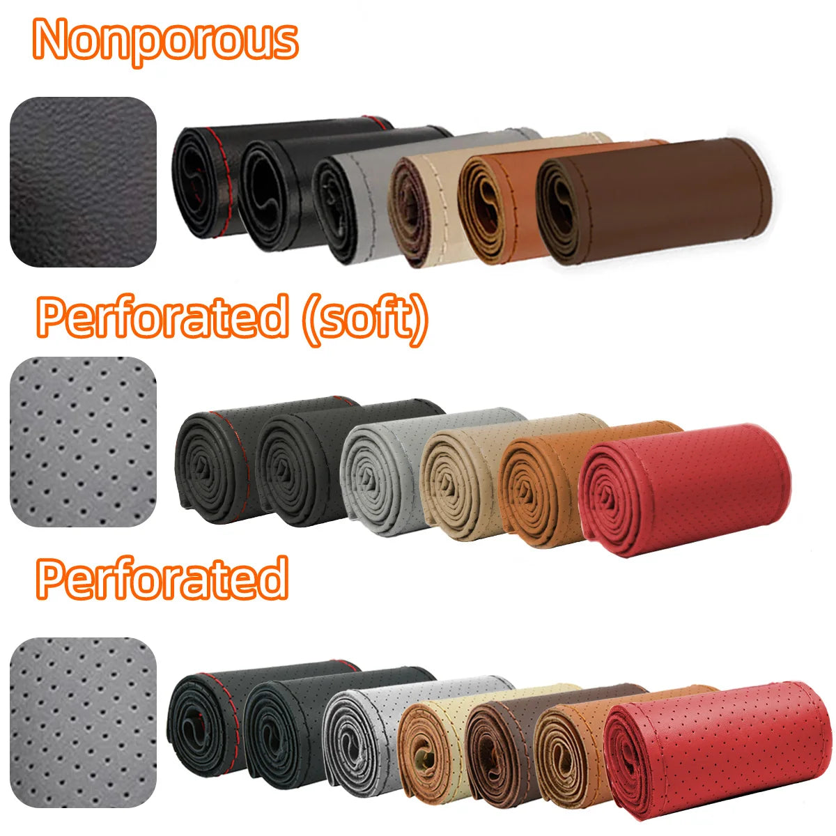 Universal Steering Wheel Cover 38cm (14”) – DIY Stitch-On Leather Wrap Anti-Slip