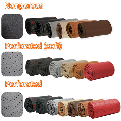 Universal Steering Wheel Cover 38cm (14”) – DIY Stitch-On Leather Wrap Anti-Slip
