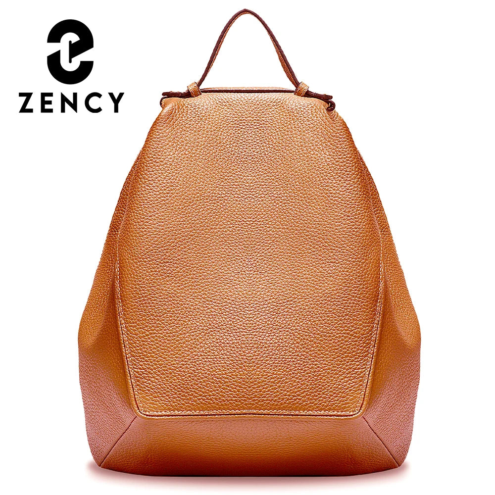 Zency Classic Genuine Leather Women’s Backpack – Khaki Roomy Satchel with A4 & iPad Storage