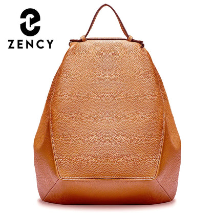 Zency Classic Genuine Leather Women’s Backpack – Khaki Roomy Satchel with A4 & iPad Storage
