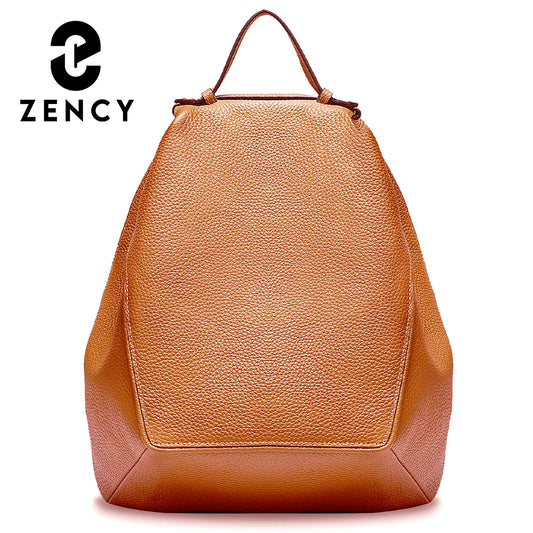 Zency Classic Genuine Leather Women’s Backpack – Khaki Roomy Satchel with A4 & iPad Storage