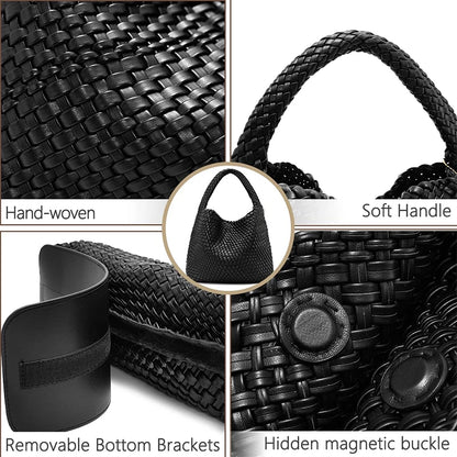 Woven Tote Bag for Women – Large Soft Leather Shoulder Bag with Purse