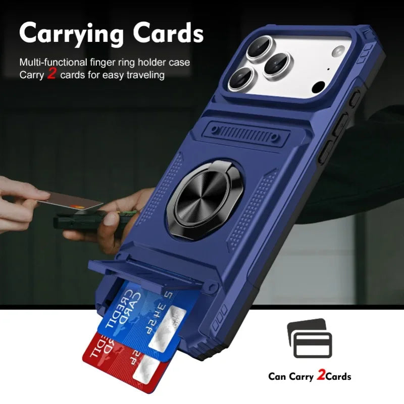Case For iPhone 17 16 15 14 13 Pro Max Plus 17 Air Magnetic Rotated Ring Kickstand Heavy Duty Drop Protection Wallet Armor Cover
