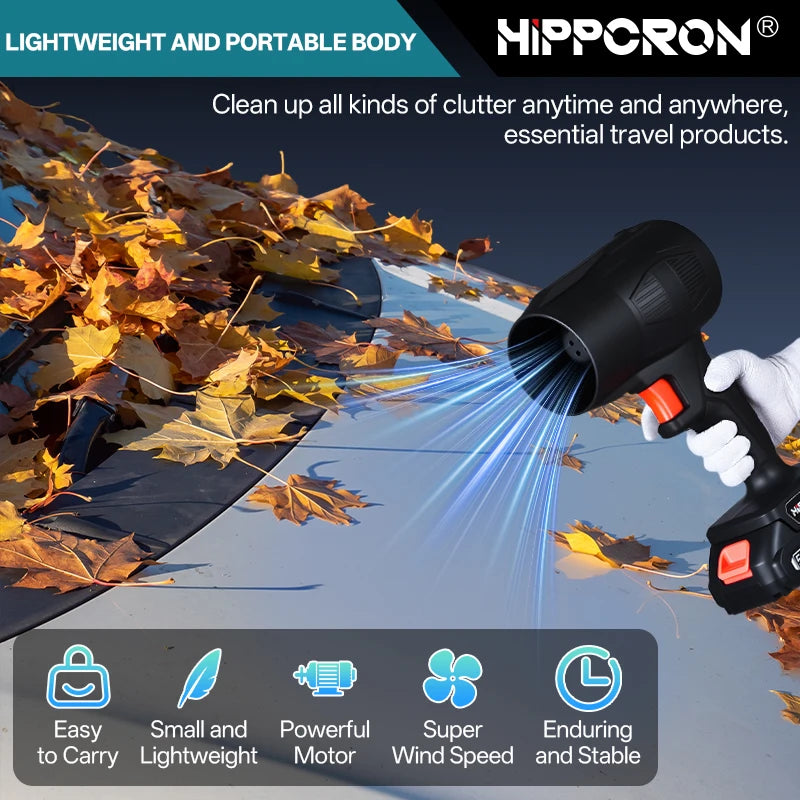 HIPPCRON 30000RPM Cordless Leaf Blower Handheld Leaf Blower Portable Electric Turbo Fan Dust Snow Blowing For Makita 21V Battery