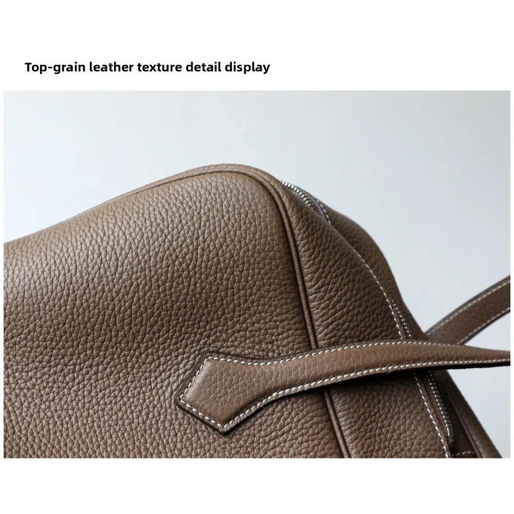 Premium Cowhide Boston Bag – Genuine Leather Large Capacity Women’s Bowling & Messenger Bag