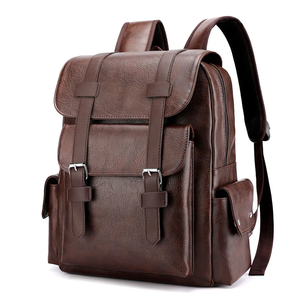 Large Capacity PU Leather Backpack Casual Business Computer Bag Travel Student Bookbag Outdoor Trip Backpack Men's City Simpl...
