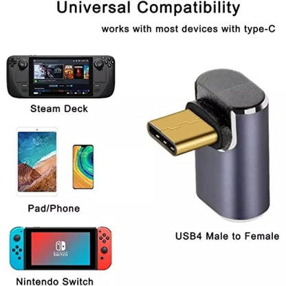 90° USB-C Right Angle Adapter – 40Gbps, 100W PD & 8K@60Hz Video (Male to Female)