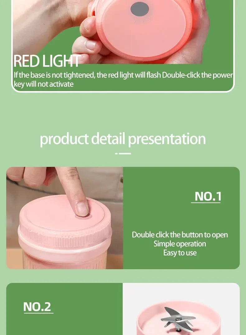 Portable Electric Juicer Cup – USB Mini Blender with 6 Blades for Smoothies & Milkshakes