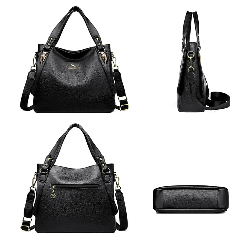 Genuine Soft Leather Women’s Handbag – Large Capacity Top Handle Shoulder & Crossbody Bag