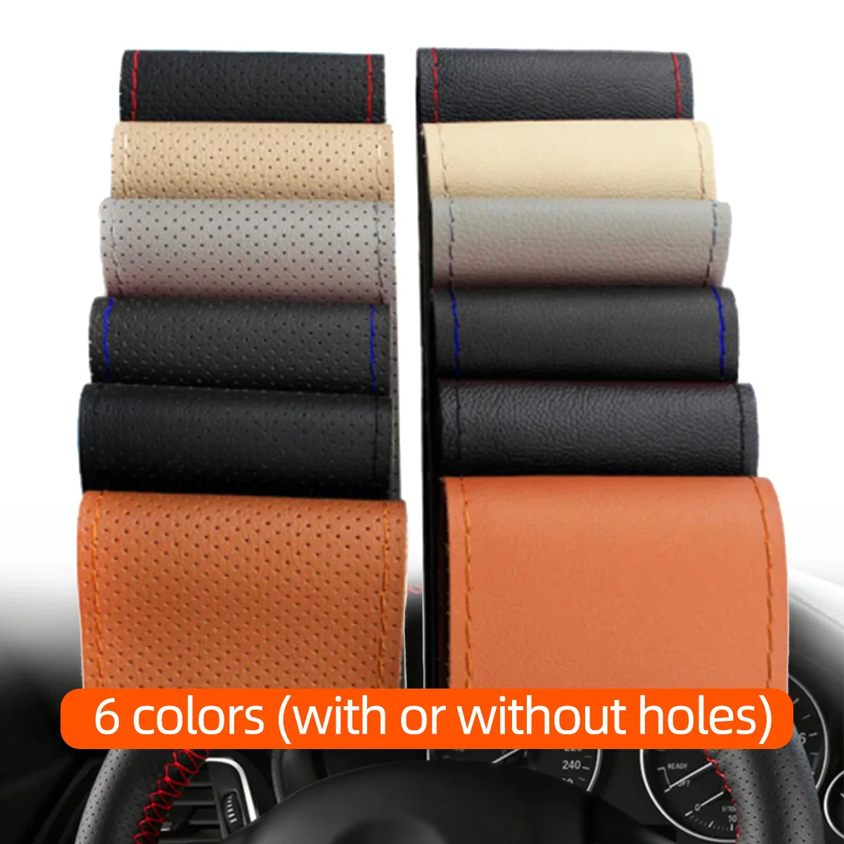 Universal Steering Wheel Cover 38cm (14”) – DIY Stitch-On Leather Wrap Anti-Slip