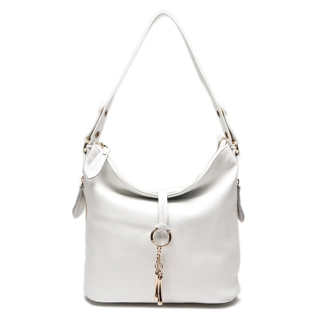 Zency Genuine Leather Women’s Hobo Bag – Elegant Medium Shoulder Handbag with Ring Detail