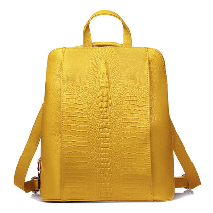 Zency 100% Genuine Leather White Crocodile Pattern Women’s Backpack – Luxury A4 & Laptop Bag