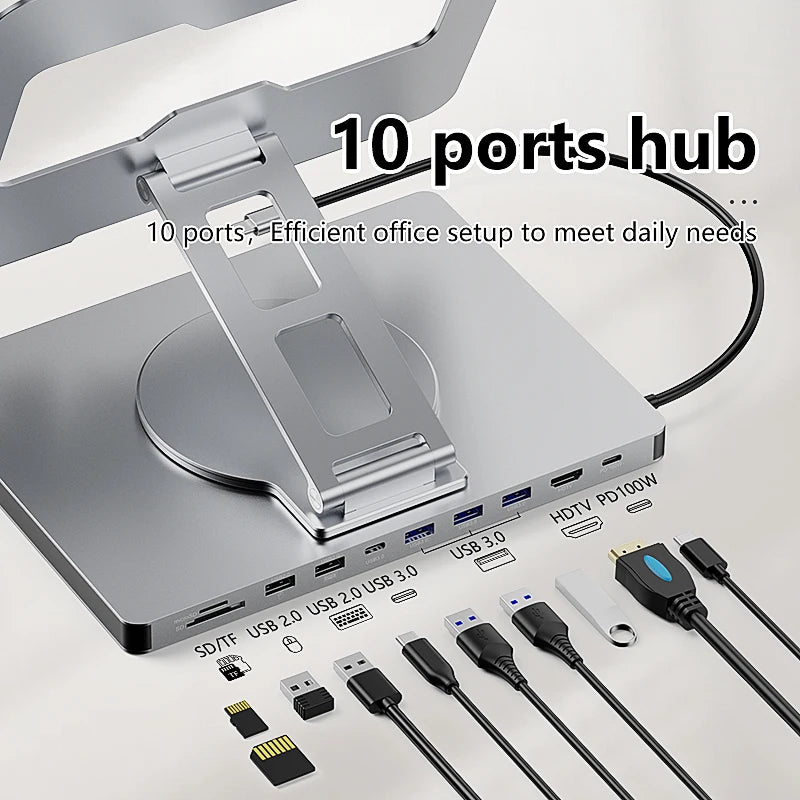 Blueendless 10-in-1 USB-C Hub & iPad Holder – 4K 60Hz Docking Station with 100W PD Charging