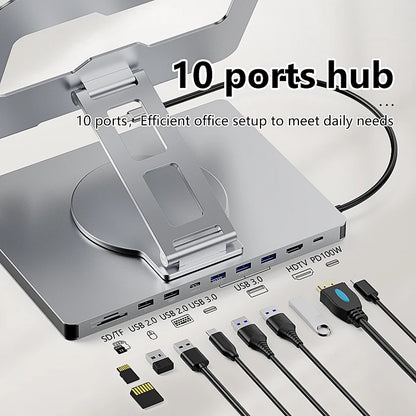 Blueendless 10-in-1 USB-C Hub & iPad Holder – 4K 60Hz Docking Station with 100W PD Charging