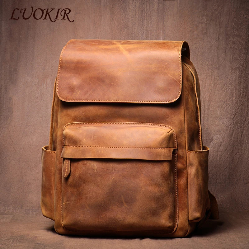 LUOKIR Genuine Leather Vintage Laptop Backpack