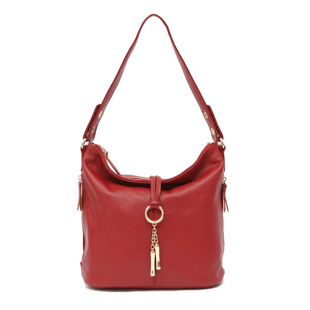 Zency Genuine Leather Women’s Hobo Bag – Elegant Medium Shoulder Handbag with Ring Detail