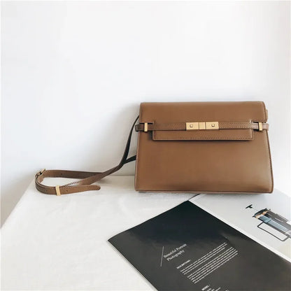Genuine Leather Women’s Shoulder Bag – Retro Messenger Handbag (Brown/Black)